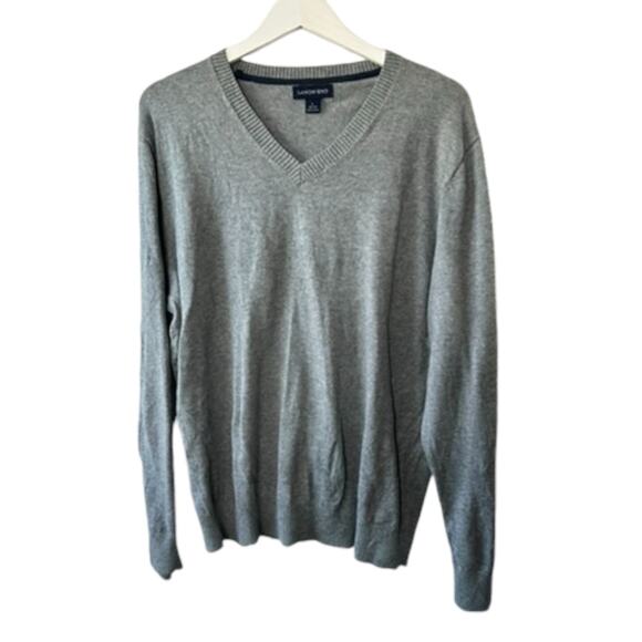 Lands End Gray 100% Cotton V-Neck Long Sleeve Sweater Men's Large 42-44 - Picture 1 of 6